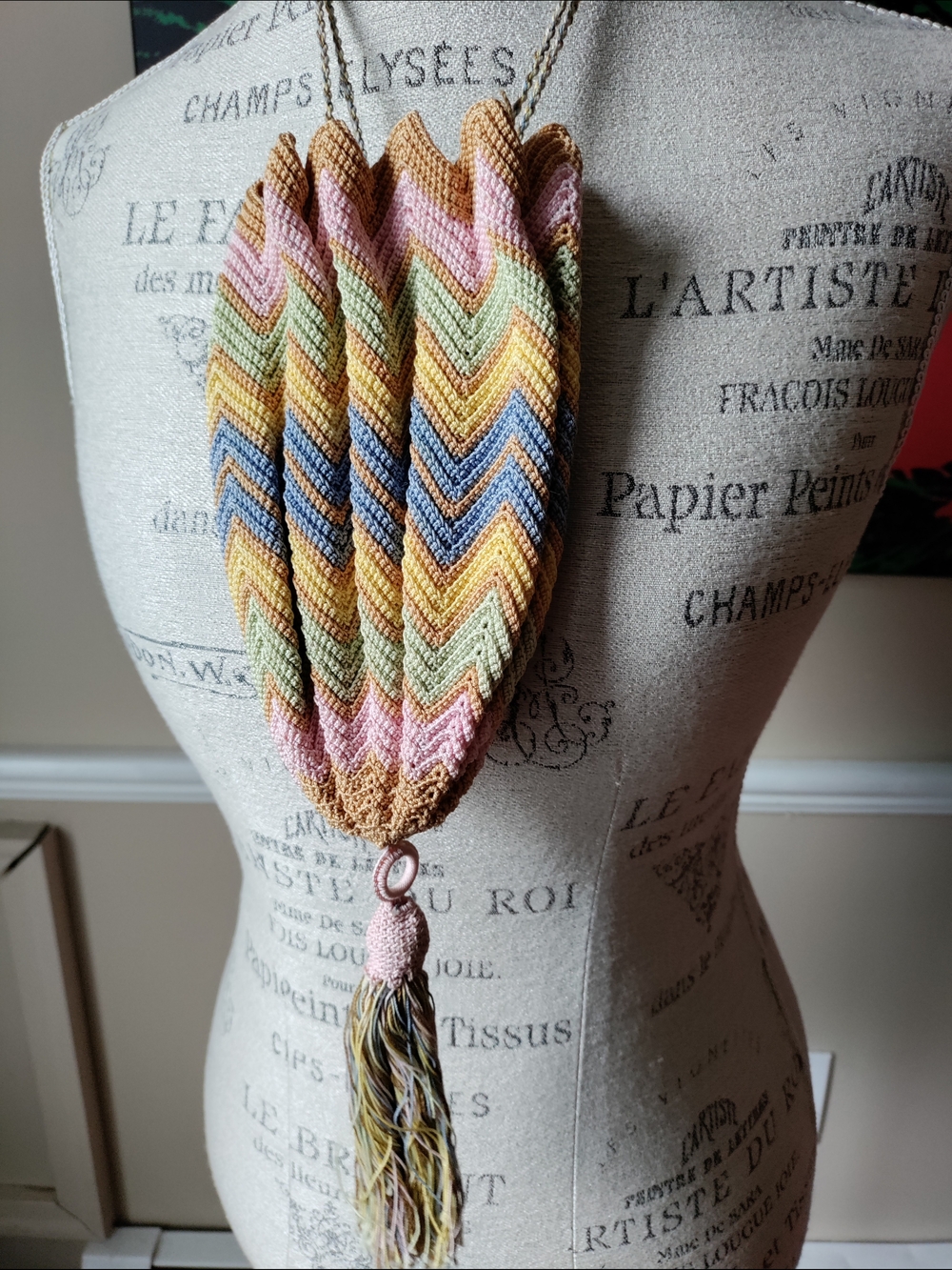 Vintage Handmade Crochet Reticule Drawstring Cinch Bag